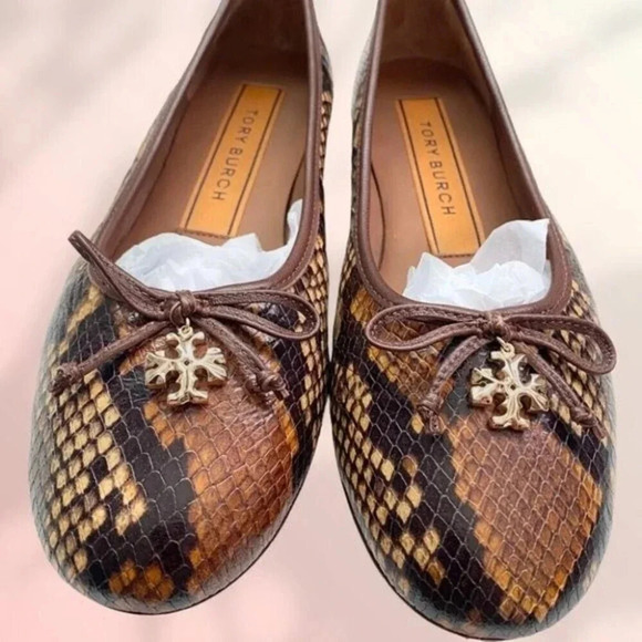 NEW TORY BURCH TORY CHARM BALLETSTAMPED SNAKE PRINTED LEATHER - Picture 4 of 9